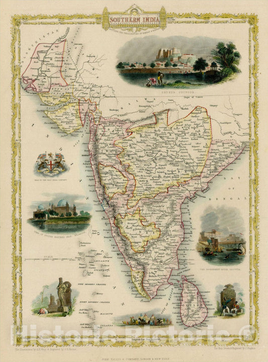 Historic Map : Southern India, 1851, John Tallis, v2, Vintage Wall Art