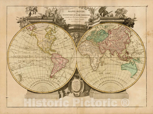 Historic Map : Mappe Monde ou Description Du Globe Terrestre assujettie aux Observations Astronomiques, 179, 1790, Jean Janvier, Vintage Wall Art