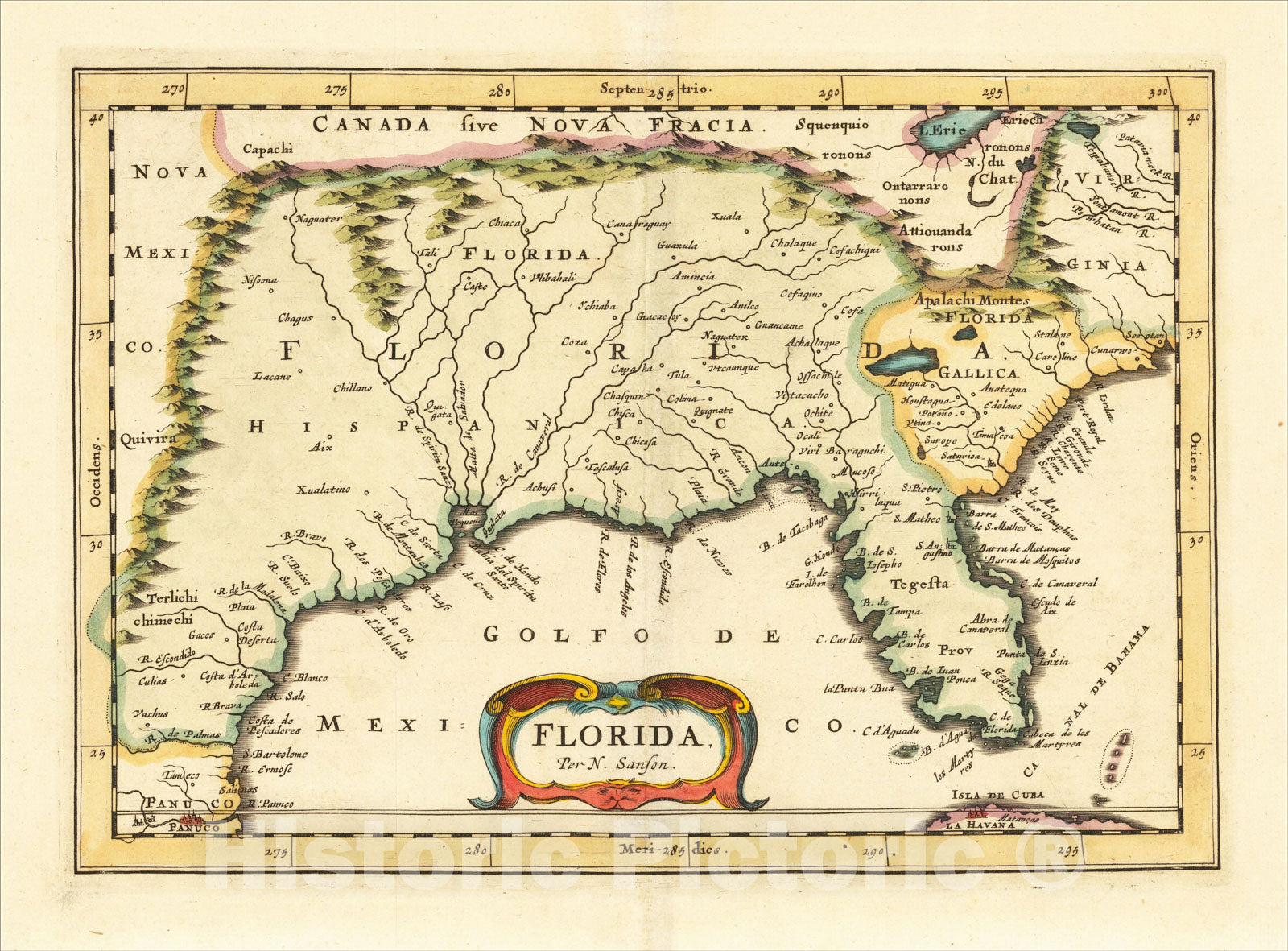 Historic Map : Florida Per N. Sanson, c1679, Nicolas Sanson, Vintage Wall Art