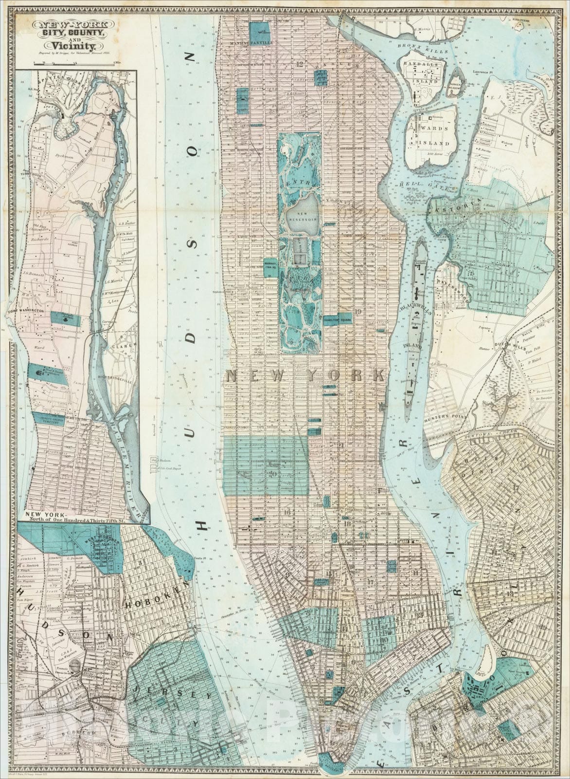 Historic Map : New-York City, County And Vicinity, c1860, Matthew Dripps, Vintage Wall Art