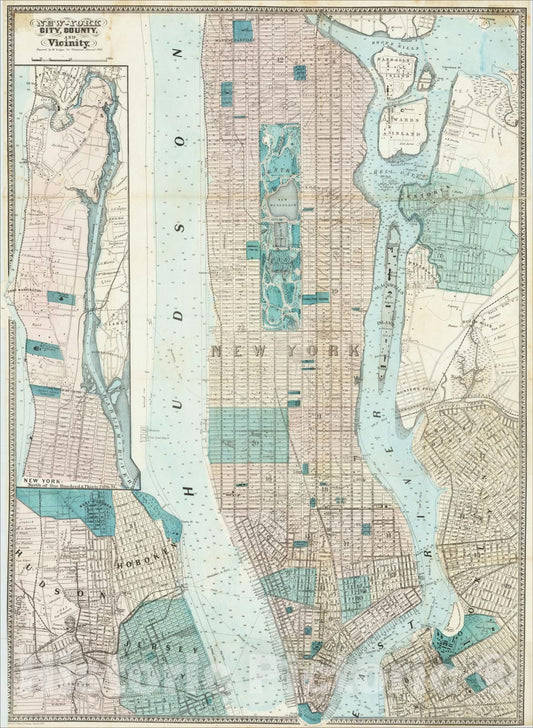 Historic Map : New-York City, County And Vicinity, c1860, Matthew Dripps, Vintage Wall Art