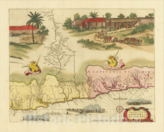 Historic Map : Praefecturae De Paraiba, et Rio Grande, 1662, Gaspar Barleus, Vintage Wall Art