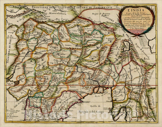 Historic Map : L'India di qua' e di la dal Gange oue sono li Stati del Mogol e' parte del Imperio del fu prte Ianni et altri Regni di nova scoperti, 1682, 1682, Vintage Wall Art