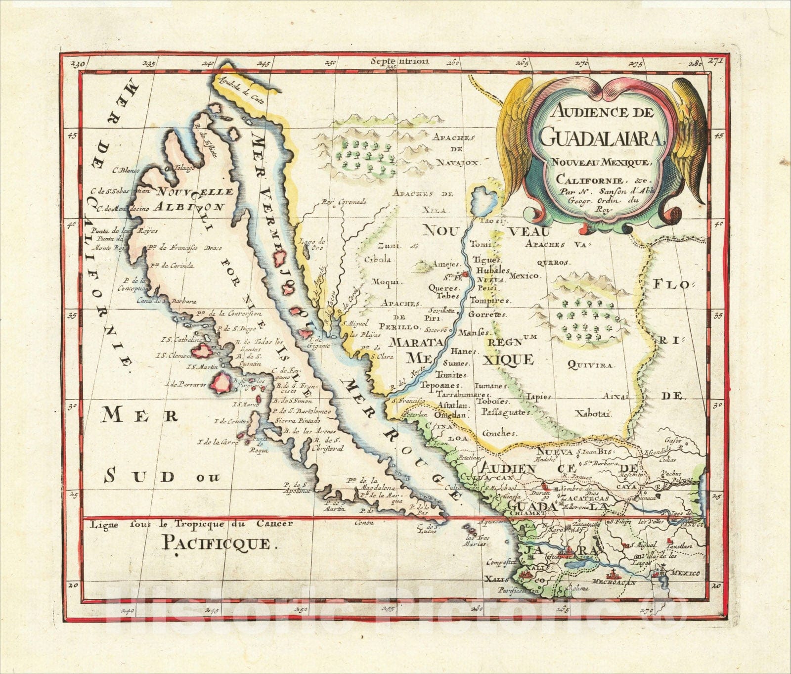 Historic Map : Audience De Guadalaiara, Nouveau Mexique, Californie, &c, 1661, Nicolas Sanson, Vintage Wall Art