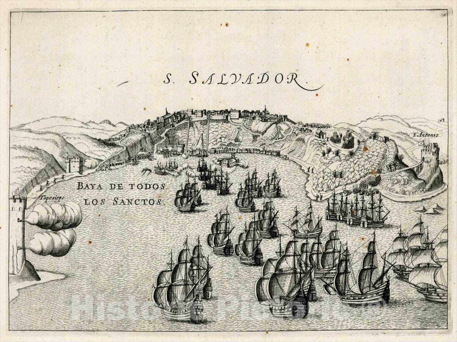 Historic Map : S. Salvador (Bahia), c1630, Anonymous, Vintage Wall Art