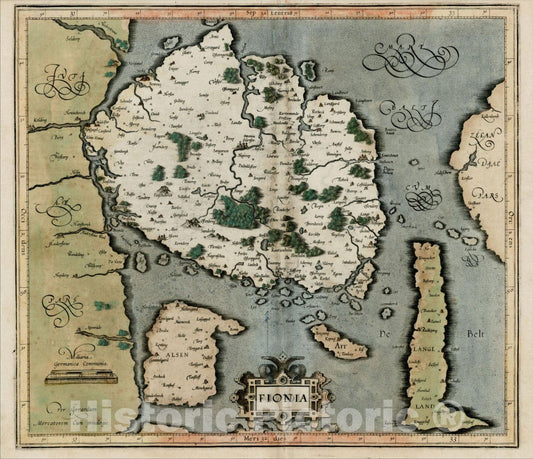 Historic Map : Fionia, 1595, Gerard Mercator, Vintage Wall Art