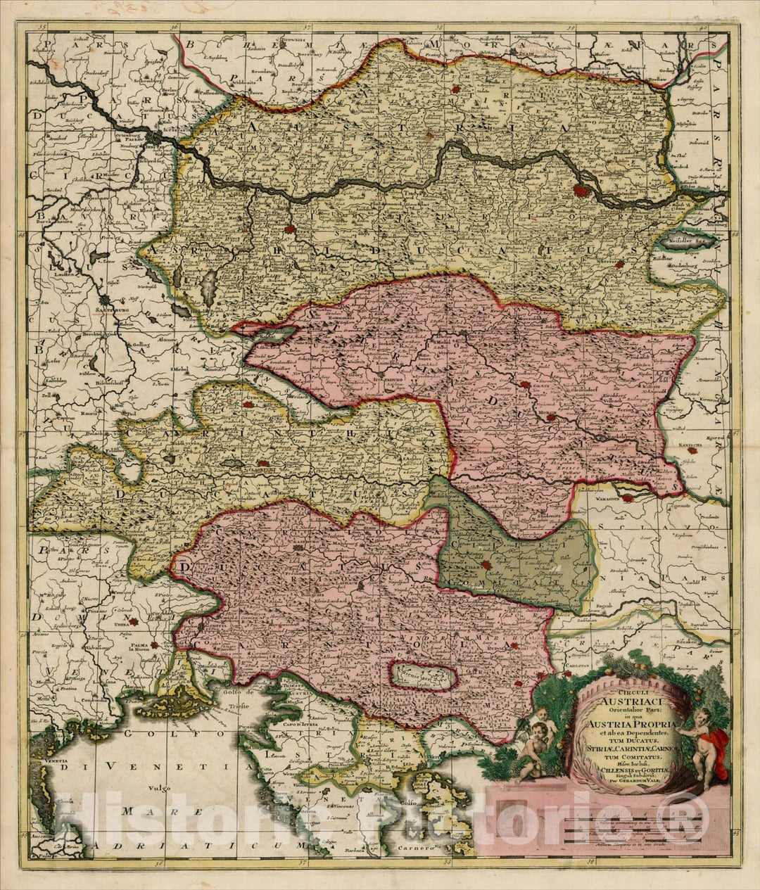 Historic Map : Circuli Austriaci Orientalior Pars; in qua Austria Properia et abea Dependentes, Tum Ducatus, Stiriae, Carintiae, c1695, Gerard Valk, v2, Vintage Wall Art