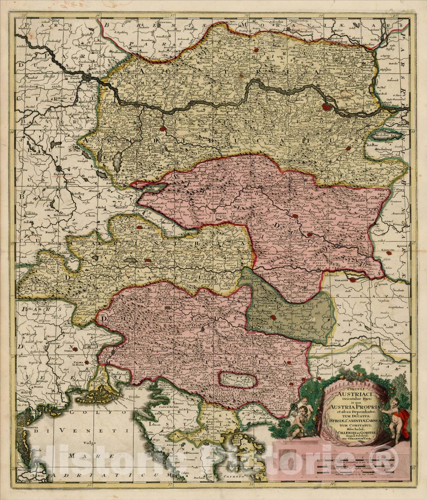 Historic Map : Circuli Austriaci Orientalior Pars; in qua Austria Properia et abea Dependentes, Tum Ducatus, Stiriae, Carintiae, c1695, Gerard Valk, v2, Vintage Wall Art