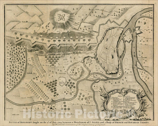 Historic Map : Battle of Donawert fought on the 2nd of June 174 between a Detachemnt of ye Allies and a Body of French and Bavarian Troops, 1740, Vintage Wall Art