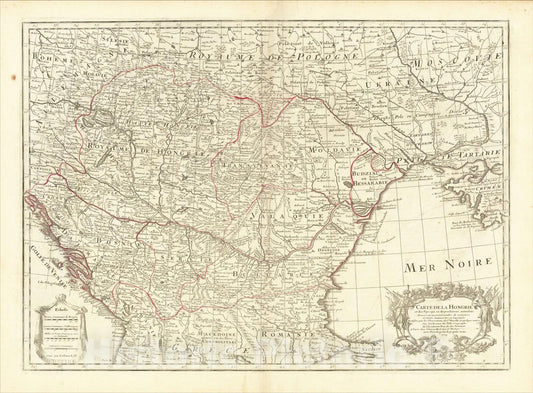 Historic Map : Carte de la Hongrie et des Pays qui en dependoient autresois dress? sur un grand nombre de memoire 1703, 1703, Guillaume De L'Isle, Vintage Wall Art