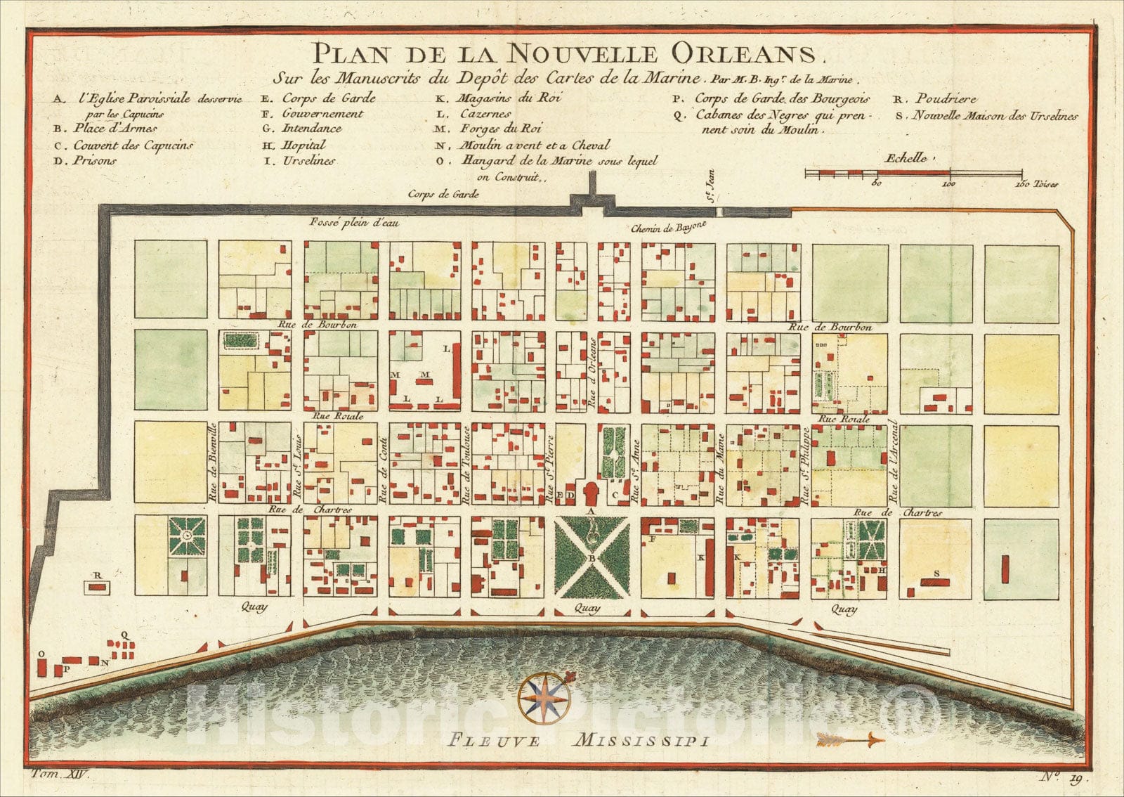 Historic Map : Plan De La Nouvelle Orleans Sur les Manuscrits du Depot des Cartes De la Marine . . ., 1764, Jacques Nicolas Bellin, v2, Vintage Wall Art