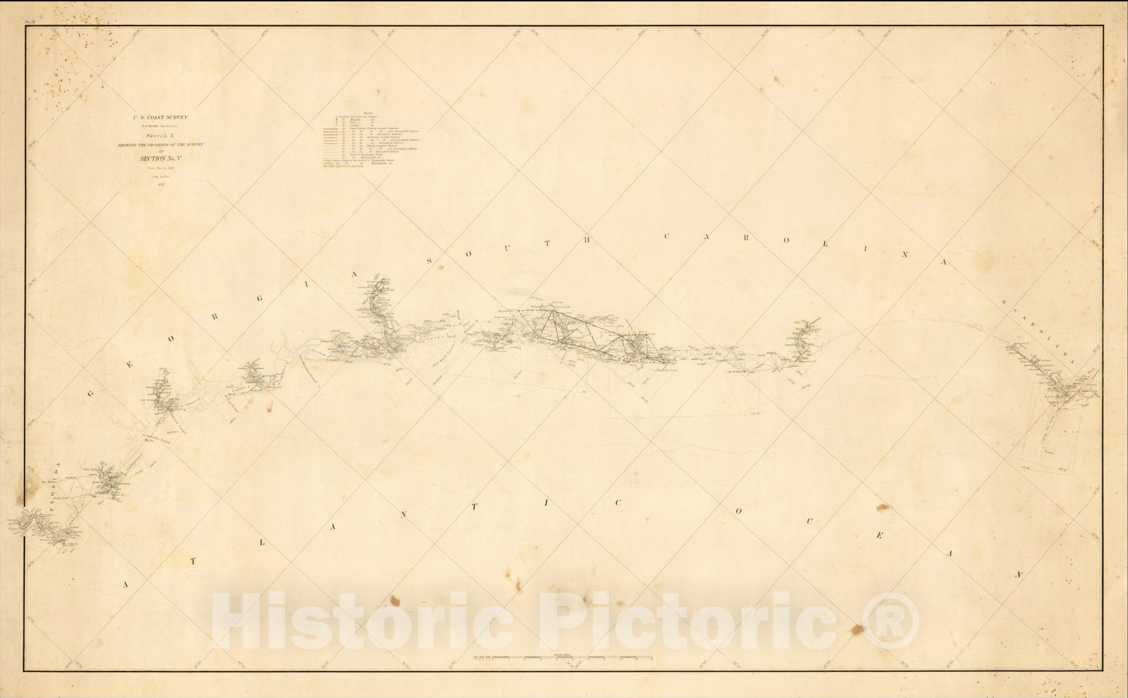 Historic Map : U.S. Coast Survey, Sketch E Showing The Progress OF The Survey in Section V From 1847 to 1857, (Florida to North Carolina), 1855, Vintage Wall Art