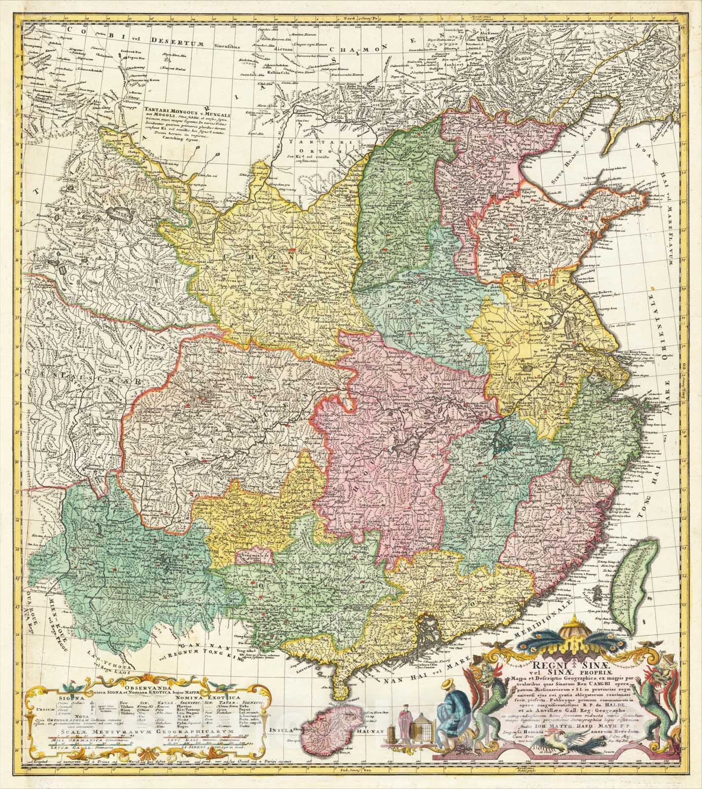 Historic Map : Regni Sinae vel Sinae Propriae Mappa et Descriptio Geographica, 1740, Johann Matthaus Haas, v1, Vintage Wall Art