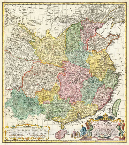 Historic Map : Regni Sinae vel Sinae Propriae Mappa et Descriptio Geographica, 1740, Johann Matthaus Haas, v1, Vintage Wall Art