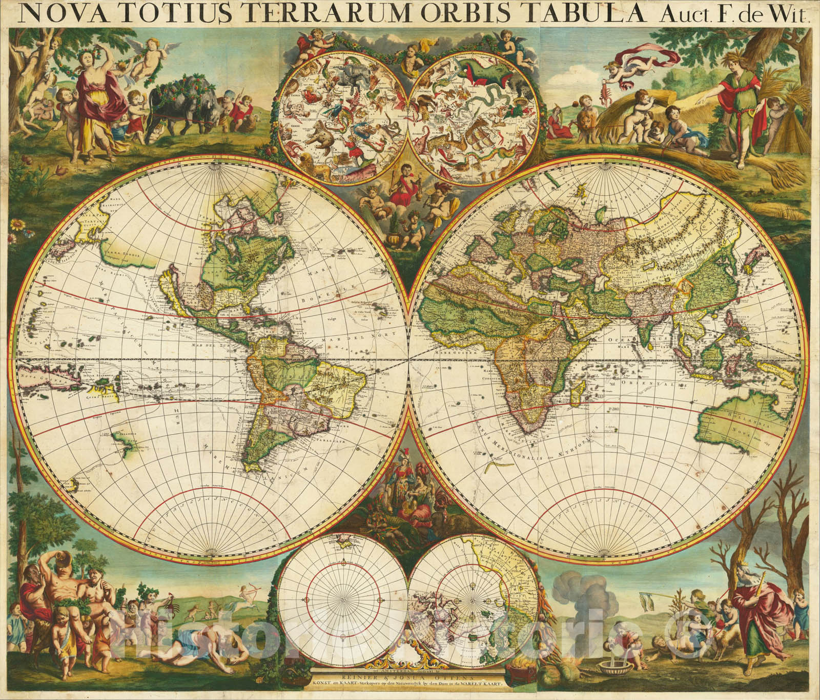Historic Map : Nova Totius Terrarum Orbis Tabula Auct. F. de Wit., c1720, Reiner & Joshua Ottens, Vintage Wall Art