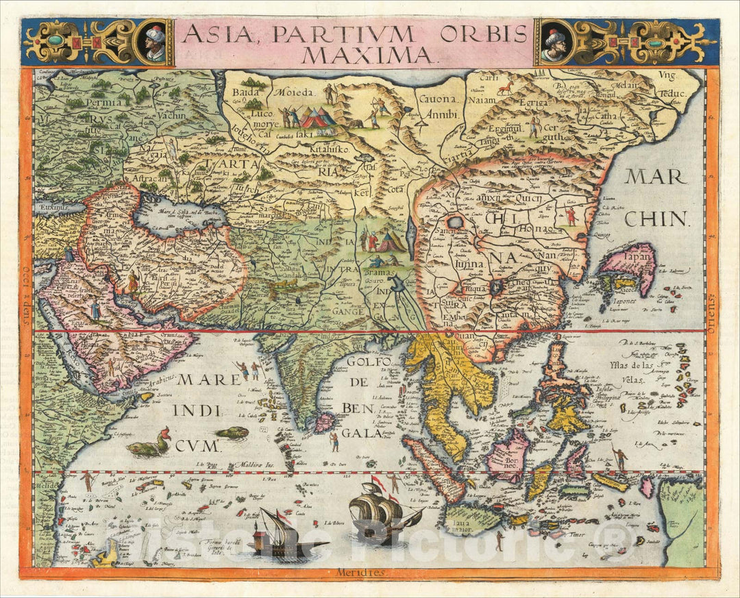 Historic Map : Asia, Partium Orbis Maxima, 1593, Gerard de Jode, Vintage Wall Art