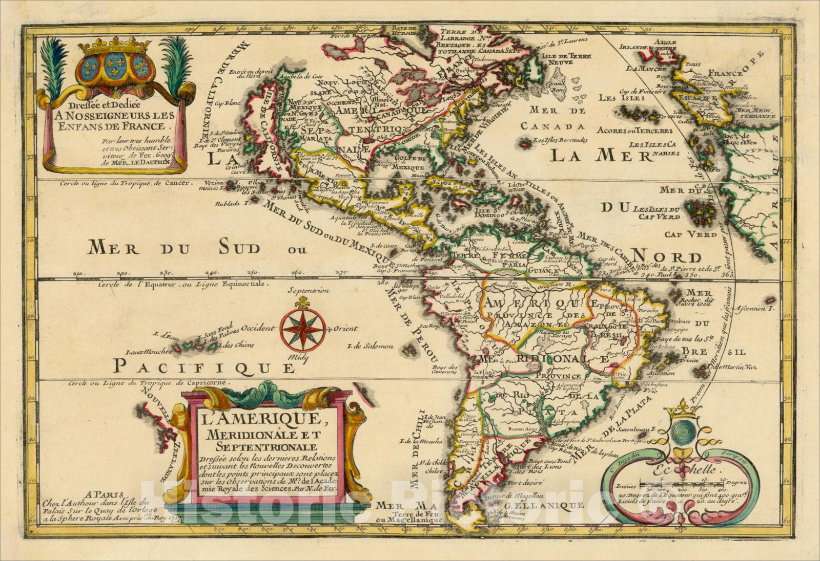 Historic Map : [California as an Island] L'Amerique Meridionale Et Septentrionale, Par N. de Fer, 1717, 1717, Nicolas de Fer, Vintage Wall Art