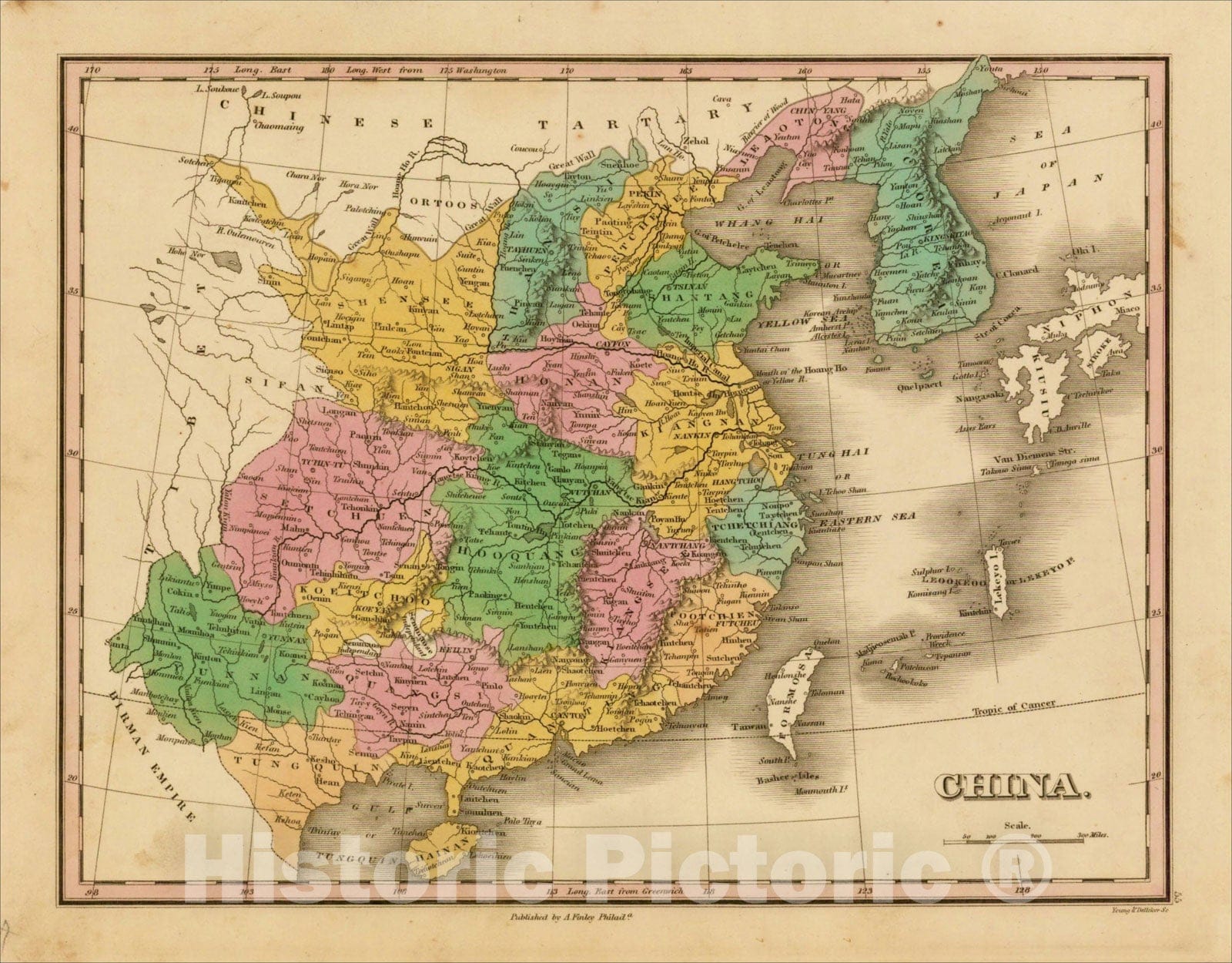 Historic Map : China, 1824, Anthony Finley, v2, Vintage Wall Art