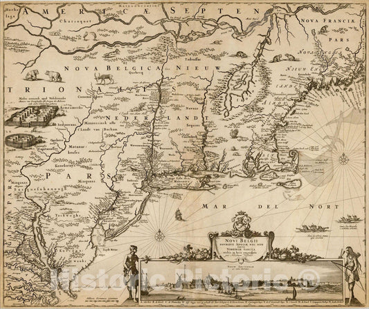 Historic Map : Novi Belgii Novaeque Angliae Nec Non partis Virginiae Tabula multis in locis emendata, 1684, Nicolaes Visscher I, Vintage Wall Art
