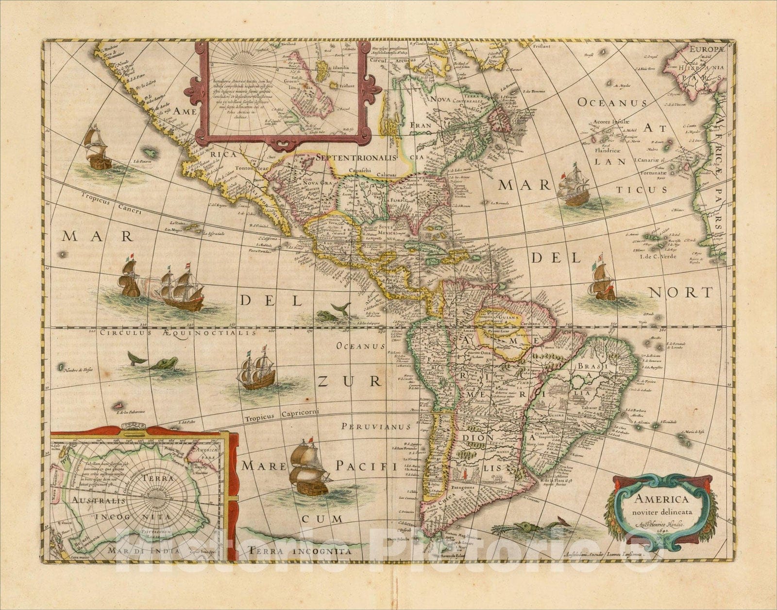 Historic Map : America noviter delineata, 1641, Jodocus Hondius, Vintage Wall Art