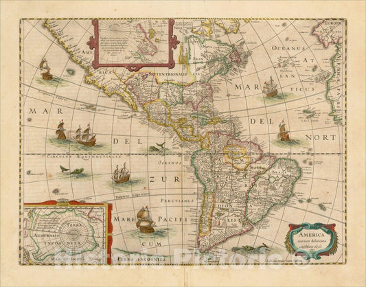 Historic Map : America noviter delineata, 1641, Jodocus Hondius, Vintage Wall Art