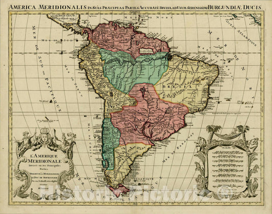 Historic Map : L'Amerique Meridionale Divisee en ses Principales Parties, 1740, , Vintage Wall Art