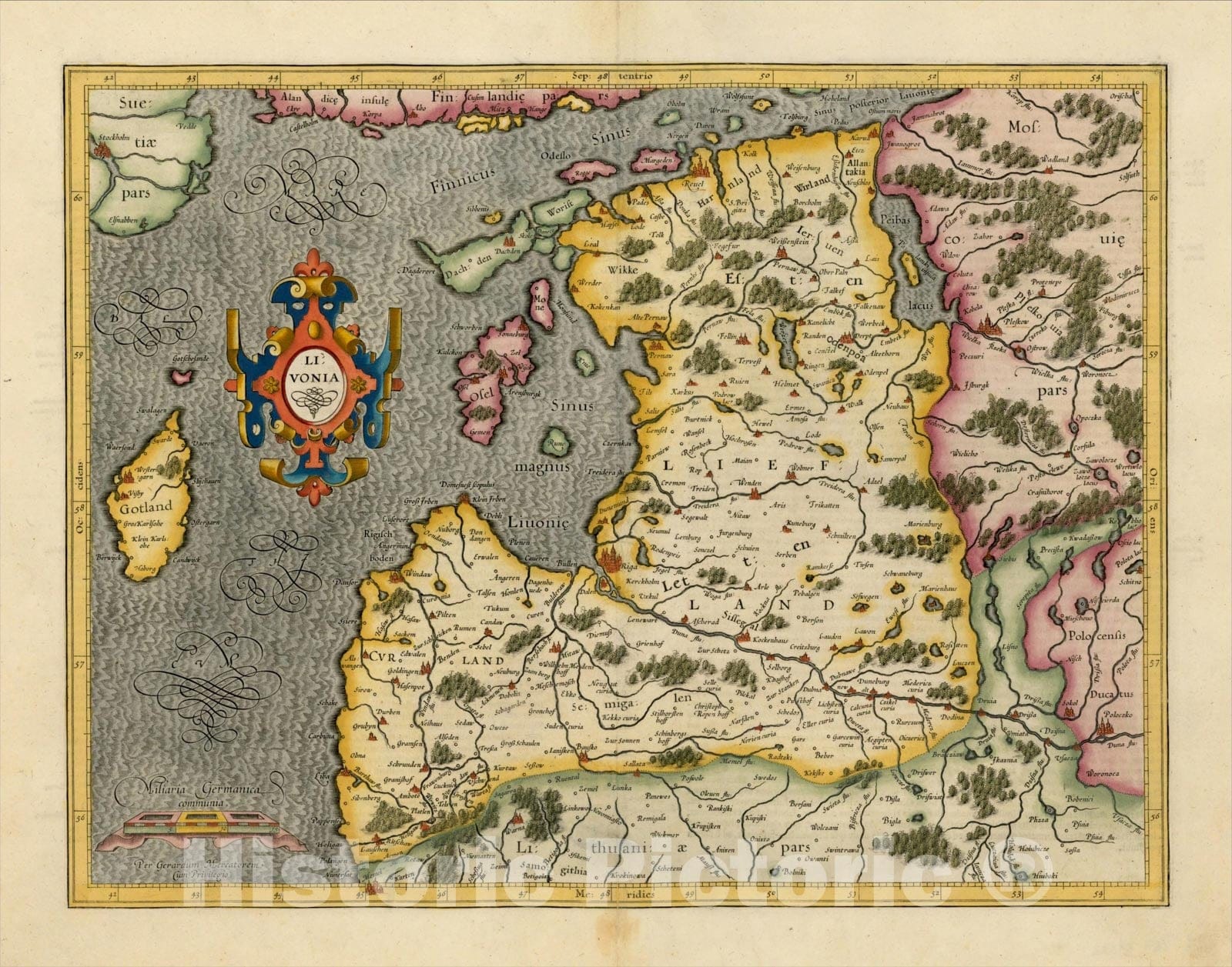 Historic Map : Livonia, c1620, Gerard Mercator, Vintage Wall Art