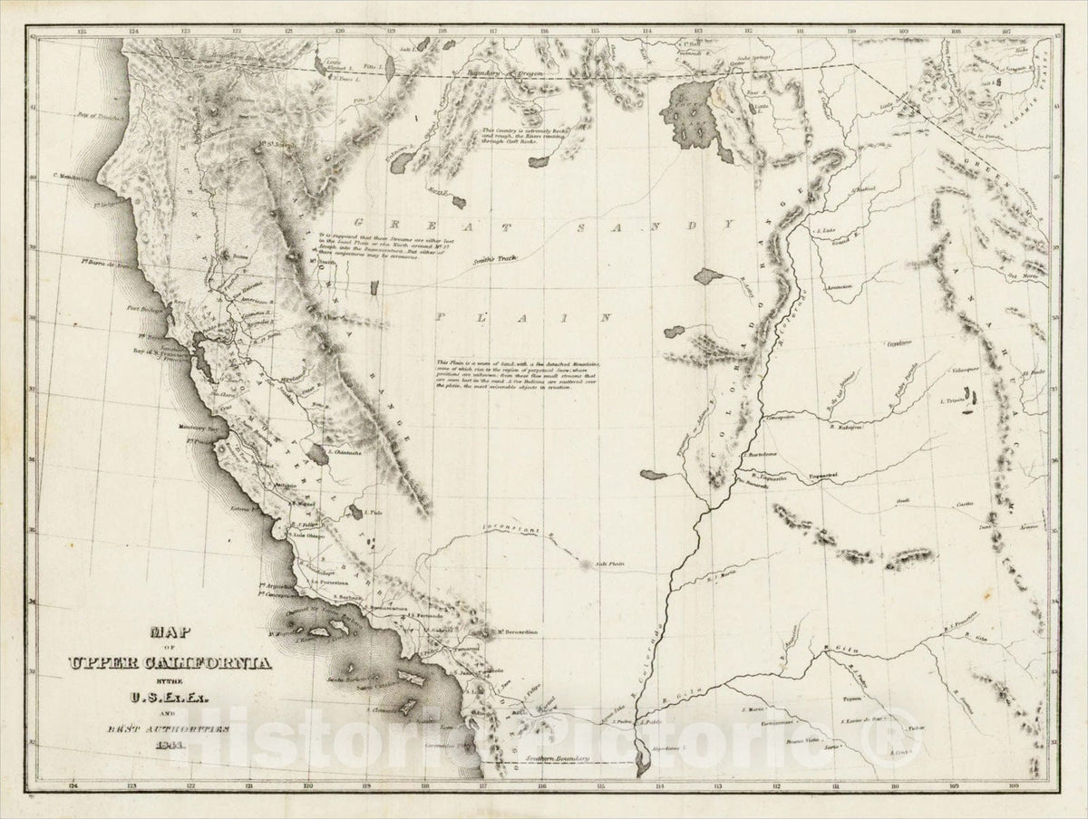 Historic Map : Map of Upper California By The U.S. Ex. Ex. And Best Authorities 1841, 1845, Charles Wilkes, Vintage Wall Art