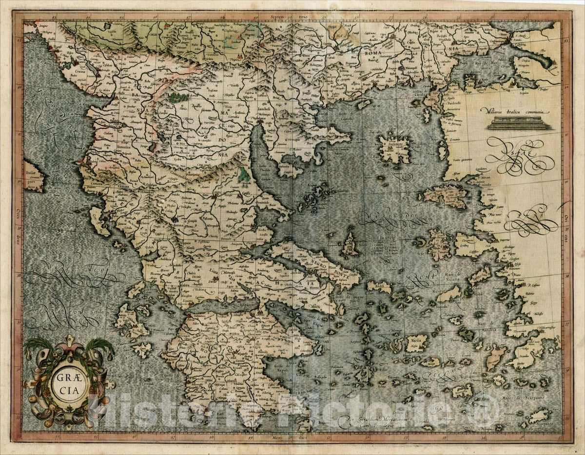 Historic Map : Graecia (First Edition), 1595, Gerard Mercator, Vintage Wall Art