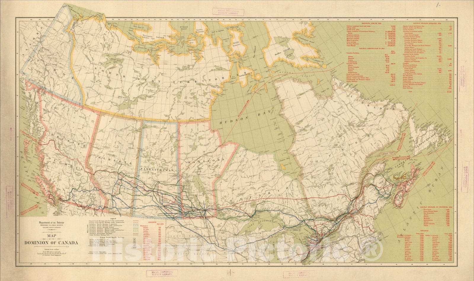 Historic Map : Map of the Dominion of Canada, 1913, 1913, Canadian Department of the Interior, Vintage Wall Art
