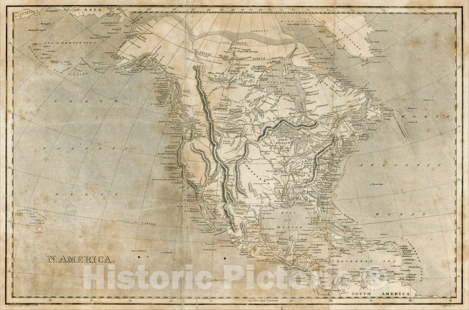 Historic Map : N. America, c1810, John Harrison, Vintage Wall Art
