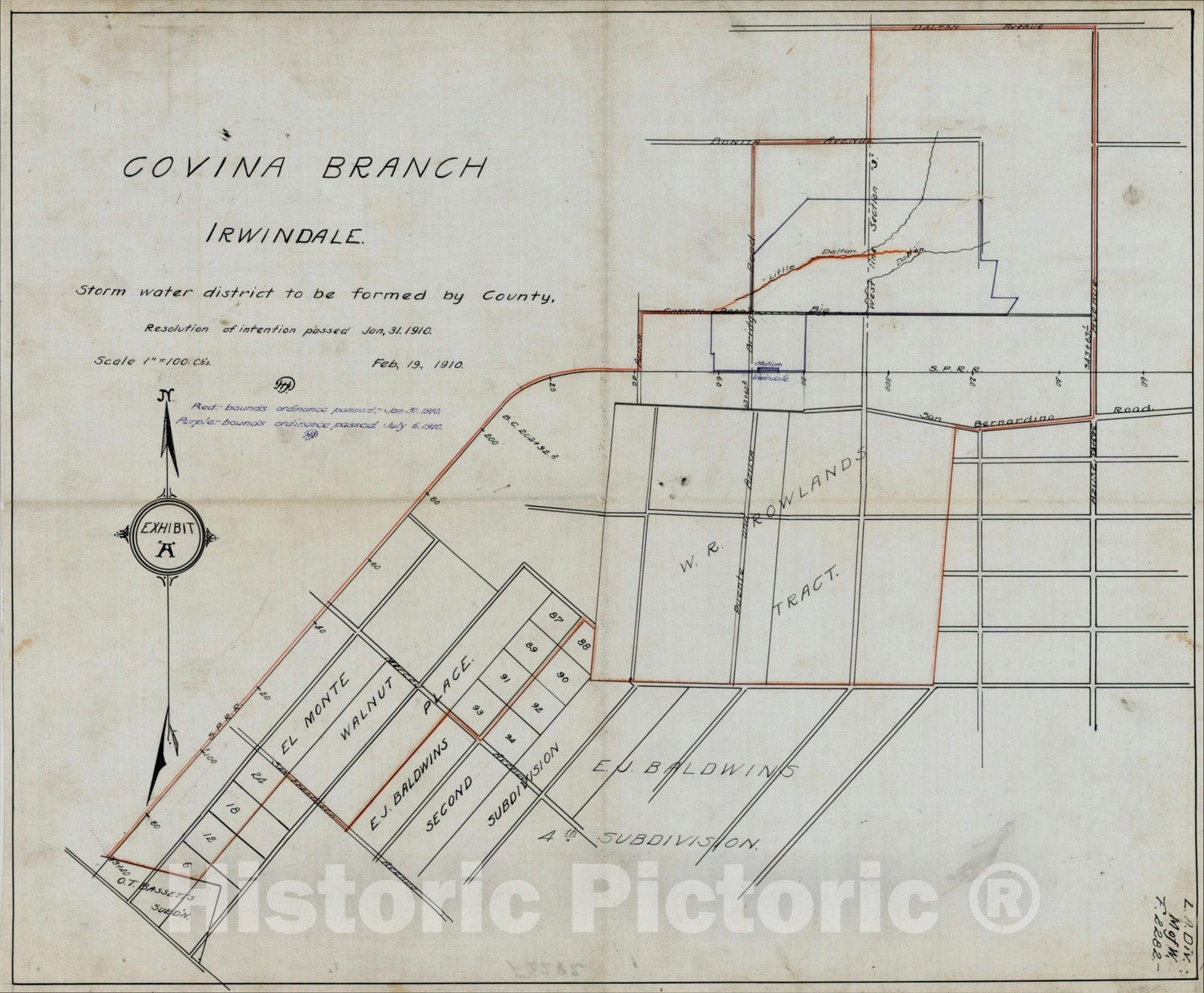 Historic Map : Covina Branch Irwindale, 1910, , Vintage Wall Art