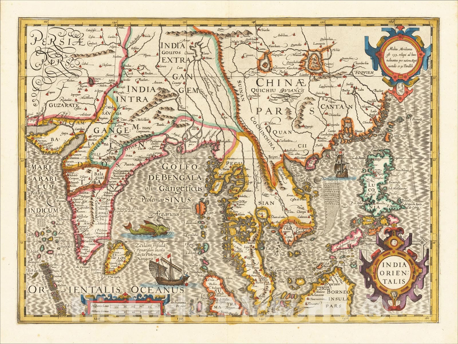 Historic Map : India Orientalis, c1610, Jodocus Hondius, v1, Vintage Wall Art