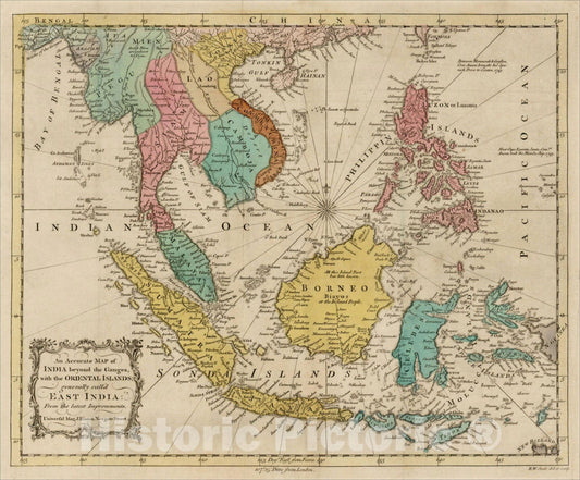 Historic Map : An Accurate Map of India beyond the Ganges, with the Oriental Islands; generally call'd East India: From the latest Improvements., 1743, , Vintage Wall Art