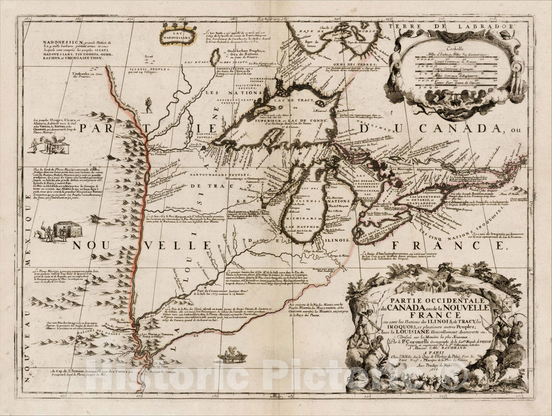 Historic Map : Partie Occidentale du Canada ou de la Nouvelle France ou sont les Nations des Ilinois, c1690, , Vintage Wall Art
