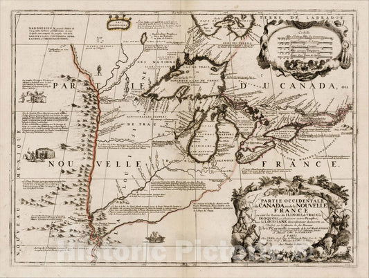 Historic Map : Partie Occidentale du Canada ou de la Nouvelle France ou sont les Nations des Ilinois, c1690, , Vintage Wall Art