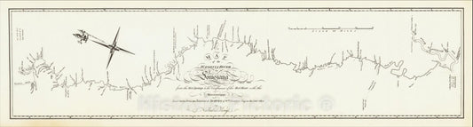 Historic Map : Map of the Washita river in Louisiana from the Hot Springs to the confluence of the Red River with the Mississippi, 1804, George T. Dunbar, v2, Vintage Wall Art
