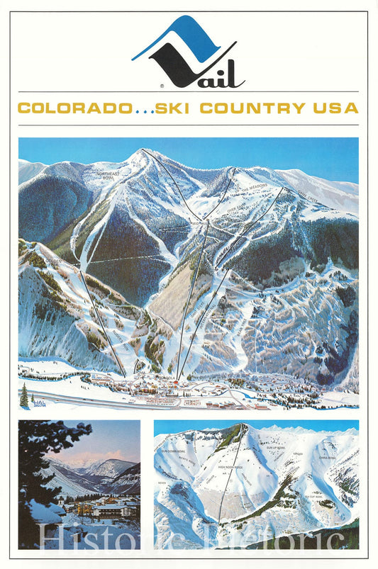 Historic Map : Vail Colorado, Ski Country USA, c1965, Hal Shelton, Vintage Wall Art