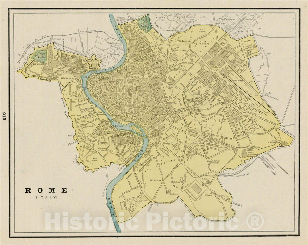 Historic Map : Rome (Italy), 1892, George F. Cram, Vintage Wall Art