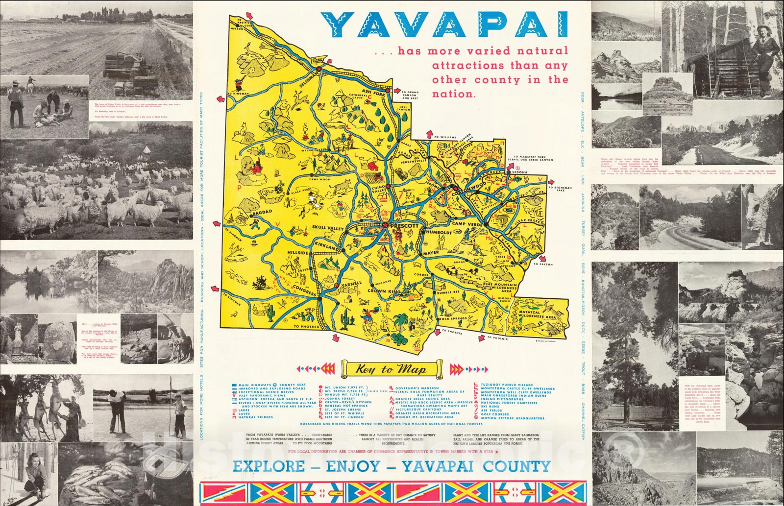 Historic Map : Yavapai, c1954, Lester Bierbaum, Vintage Wall Art