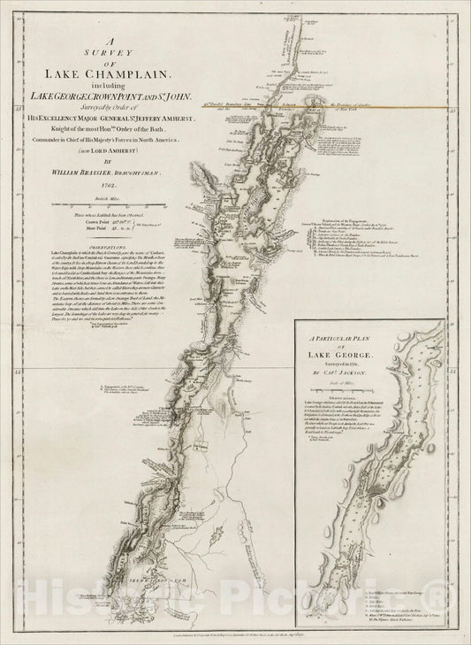 Historic Map : A Survey of Lake Champlain, including Lake George, Crown Point and St. John, 1776, Robert Sayer, Vintage Wall Art