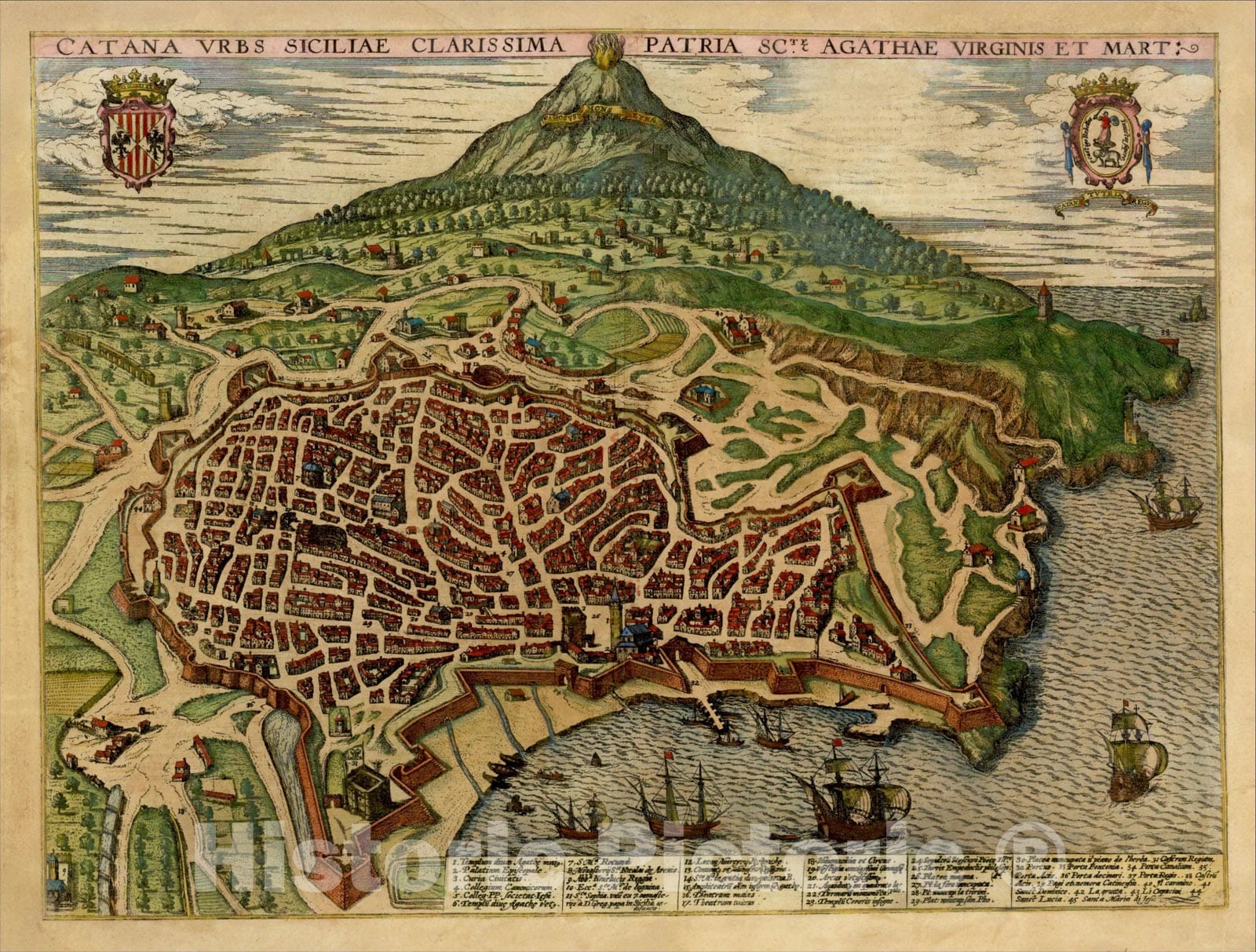 Historic Map : Catana Urbs Siciliae Clarissima Patria Scte Agathae Virginis et Mart: c1596, Georg Braun, Vintage Wall Art