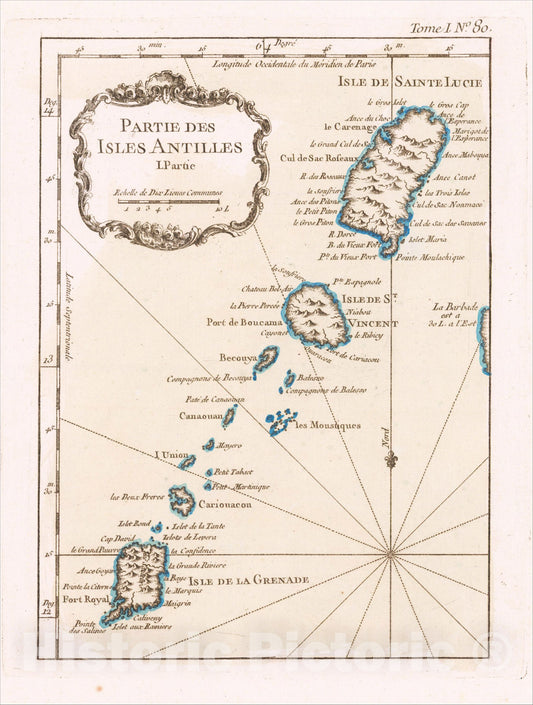 Historic Map : Partie des Isles Antilles I. Partie, 1764, Jacques Nicolas Bellin, Vintage Wall Art