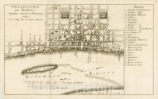 Historic Map : Philadelphie, par Easburn, Aprenteur General de Penilvanie, 1755, George Louis Le Rouge, Vintage Wall Art