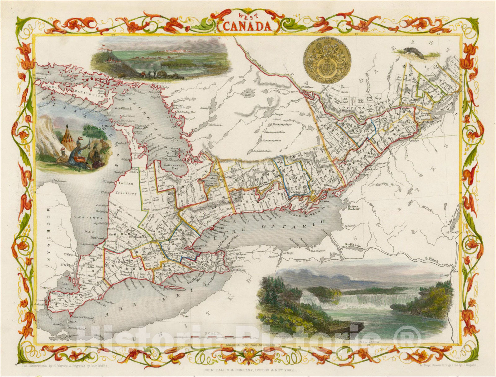 Historic Map : West Canada, 1851, John Tallis, v1, Vintage Wall Art