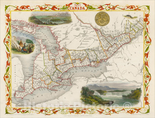 Historic Map : West Canada, 1851, John Tallis, v1, Vintage Wall Art