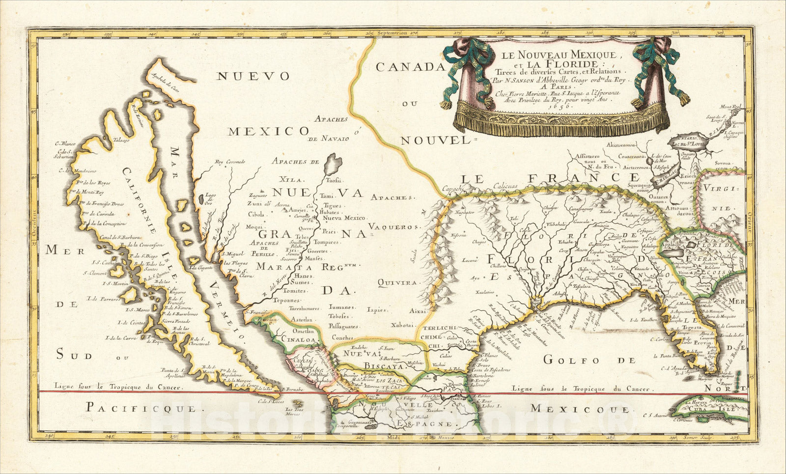 Historic Map : Le Nouveau Mexique et La Floride: Tirees de diverses Cartes, et Relations, 1656, 1656, Nicolas Sanson, v1, Vintage Wall Art