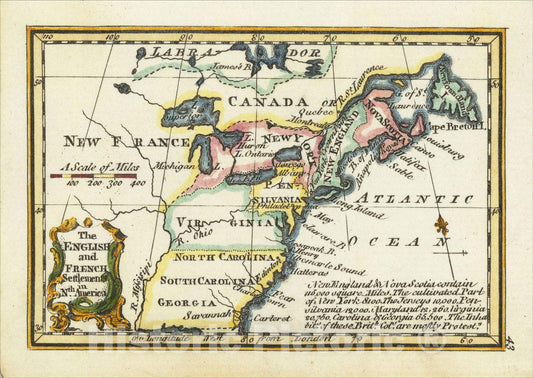Historic Map : The English and French Settlements in Nth America, 1758, John Gibson, Vintage Wall Art