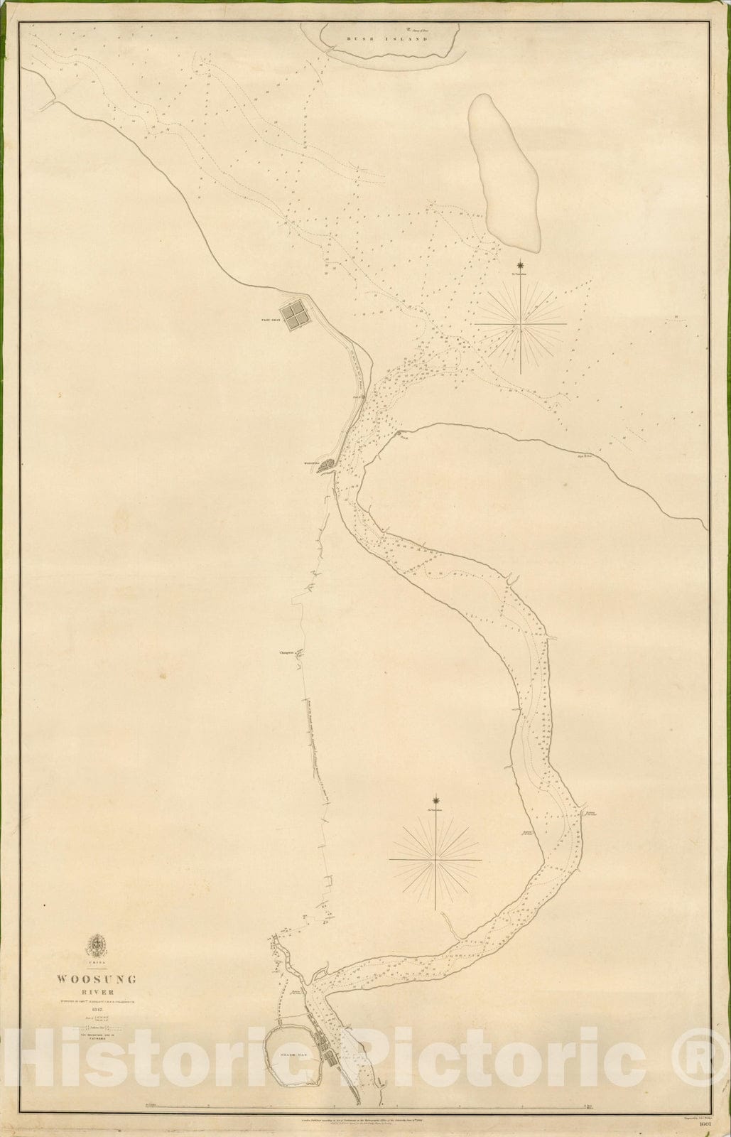 Historic Map : Woosung River Surveyed By Captns. H. Kellett & B Collinson, C.B. 1842., 1844, British Admiralty, Vintage Wall Art