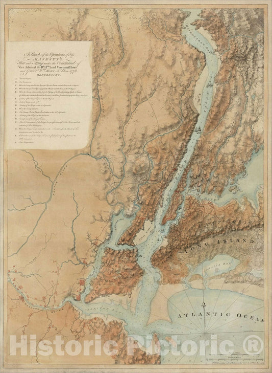 Historic Map : A Sketch of the Operations of His Majesty?s Fleet and Army, 1775, Joseph Frederick Wallet Des Barres, Vintage Wall Art